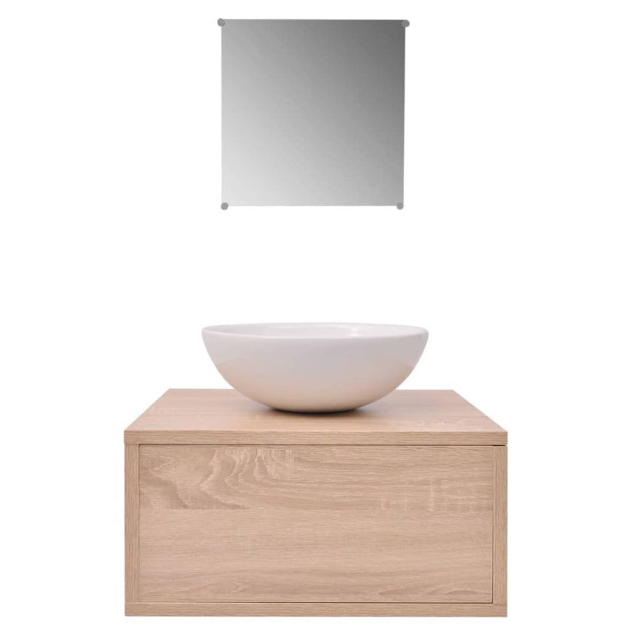 Badkamermeubelset 4-Delig Met Kraan En Wasbak Beige Model 1