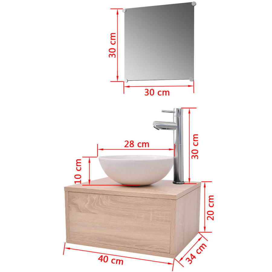 Badkamermeubelset 4-Delig Met Kraan En Wasbak Beige Model 1