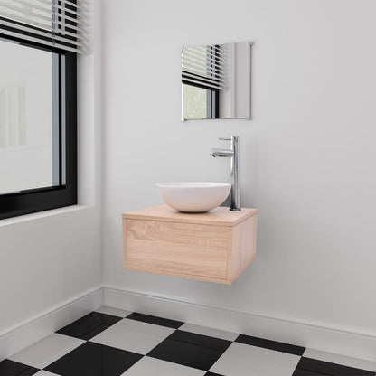 Badkamermeubelset 4-Delig Met Kraan En Wasbak Beige Model 1