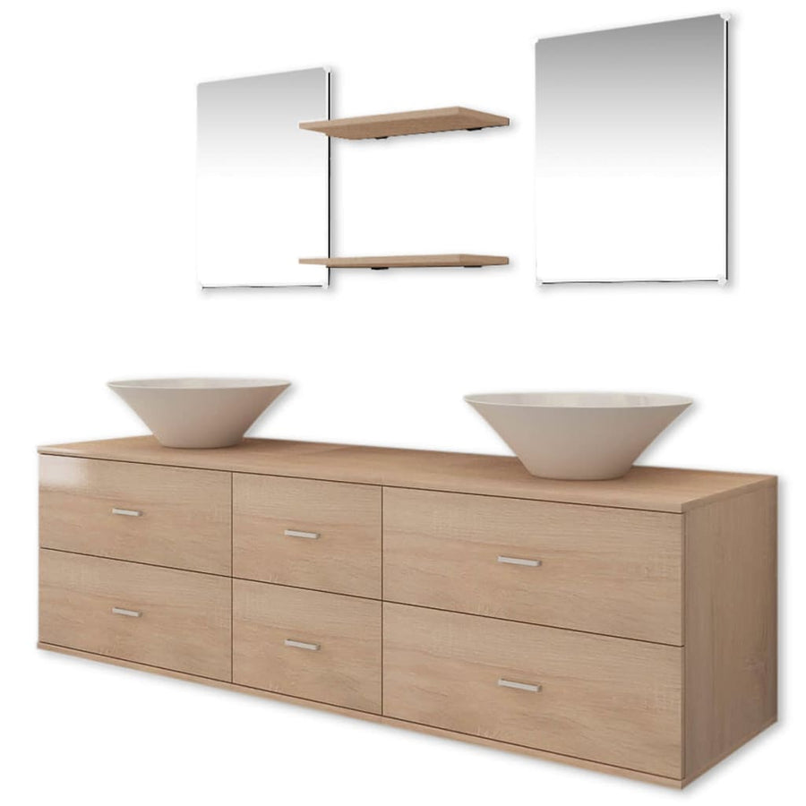 Badkamermeubelset 9-Delig Met Kraan En Wasbak Beige Model 3