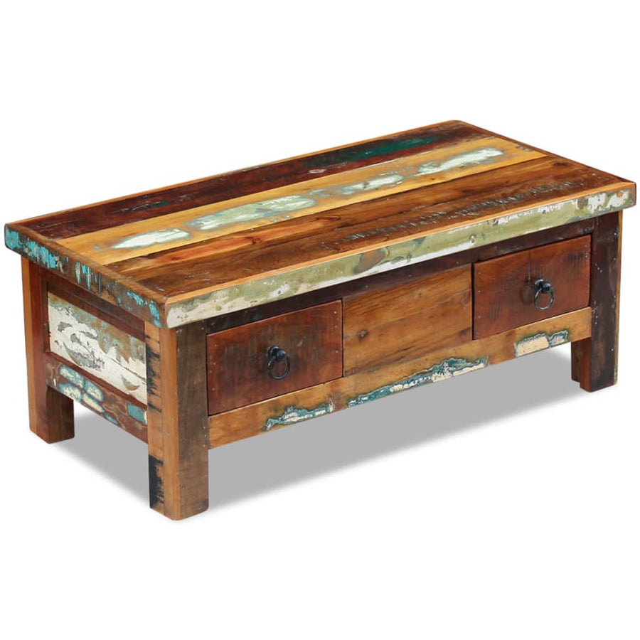 Salontafel Met Lades 90X45X35 Cm Massief Gerecycled Hout Multikleur