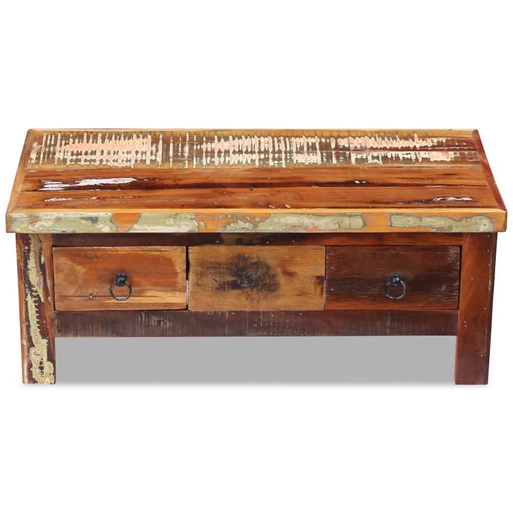 Salontafel Met Lades 90X45X35 Cm Massief Gerecycled Hout Multikleur