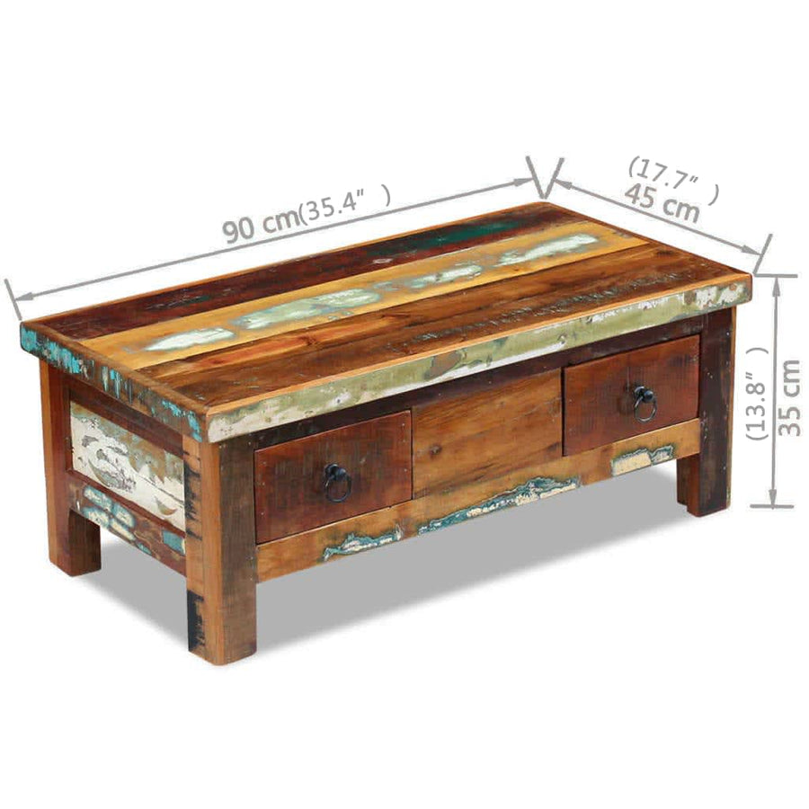 Salontafel Met Lades 90X45X35 Cm Massief Gerecycled Hout Multikleur