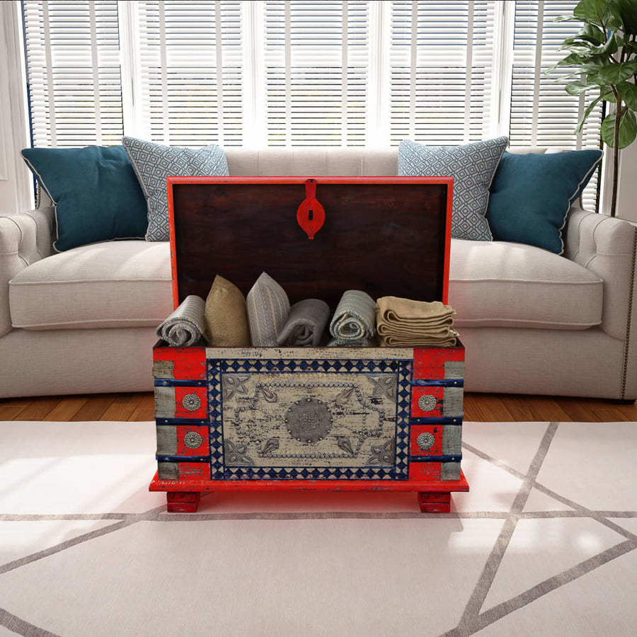 Opbergkist 80X40X45 Cm Mangohout Rood 1 80 x 40 x 45 cm
