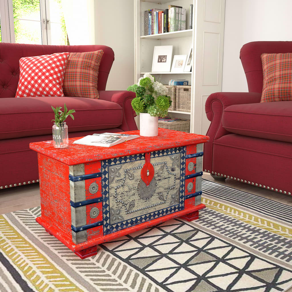 Opbergkist 80X40X45 Cm Mangohout Rood 1 80 x 40 x 45 cm