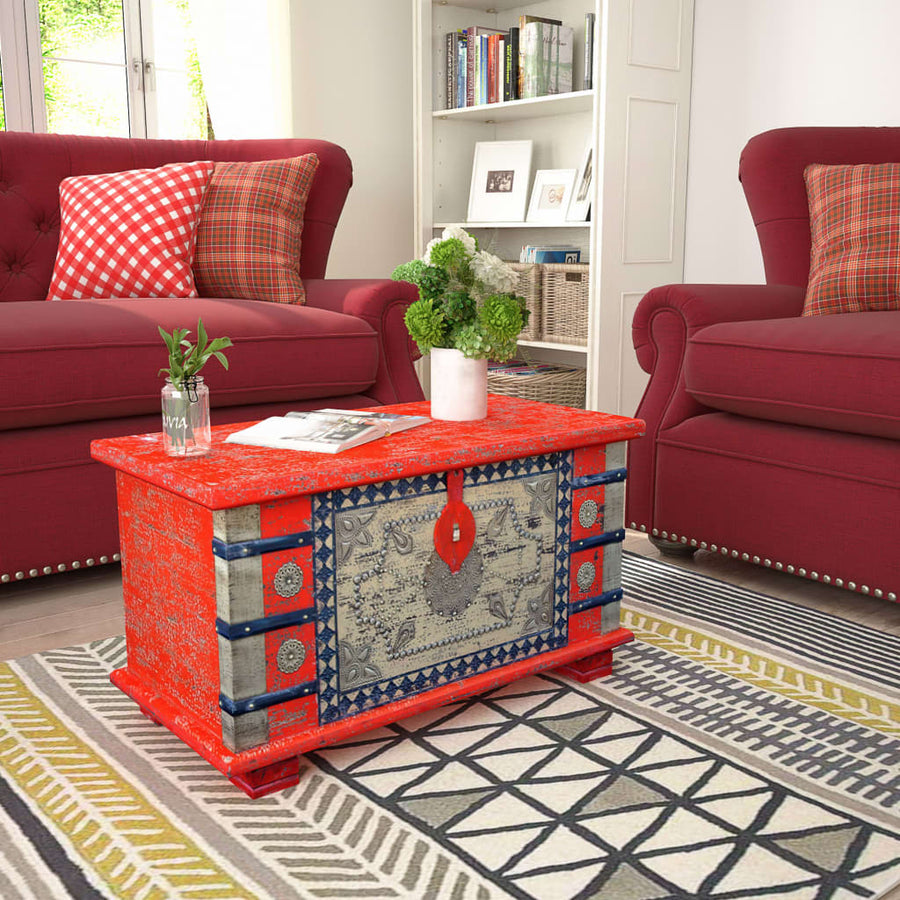 Opbergkist 80X40X45 Cm Mangohout Rood 1 80 x 40 x 45 cm