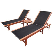 Ligbedden set 2 stuks met tafel massief acaciahout zwart