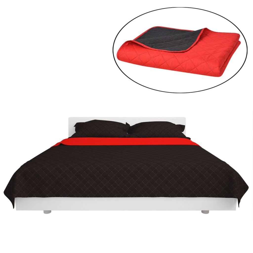 131552  Dubbelzijdig Quilted Bedspread Rood En Zwart 170X210 Cm