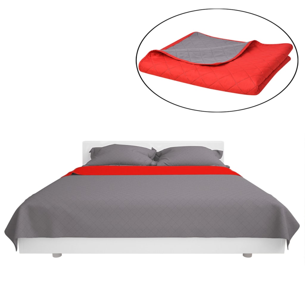 Dubbelzijdige Quilt Bedsprei Rood En Grijs 220X240 Cm 220 x 240 cm