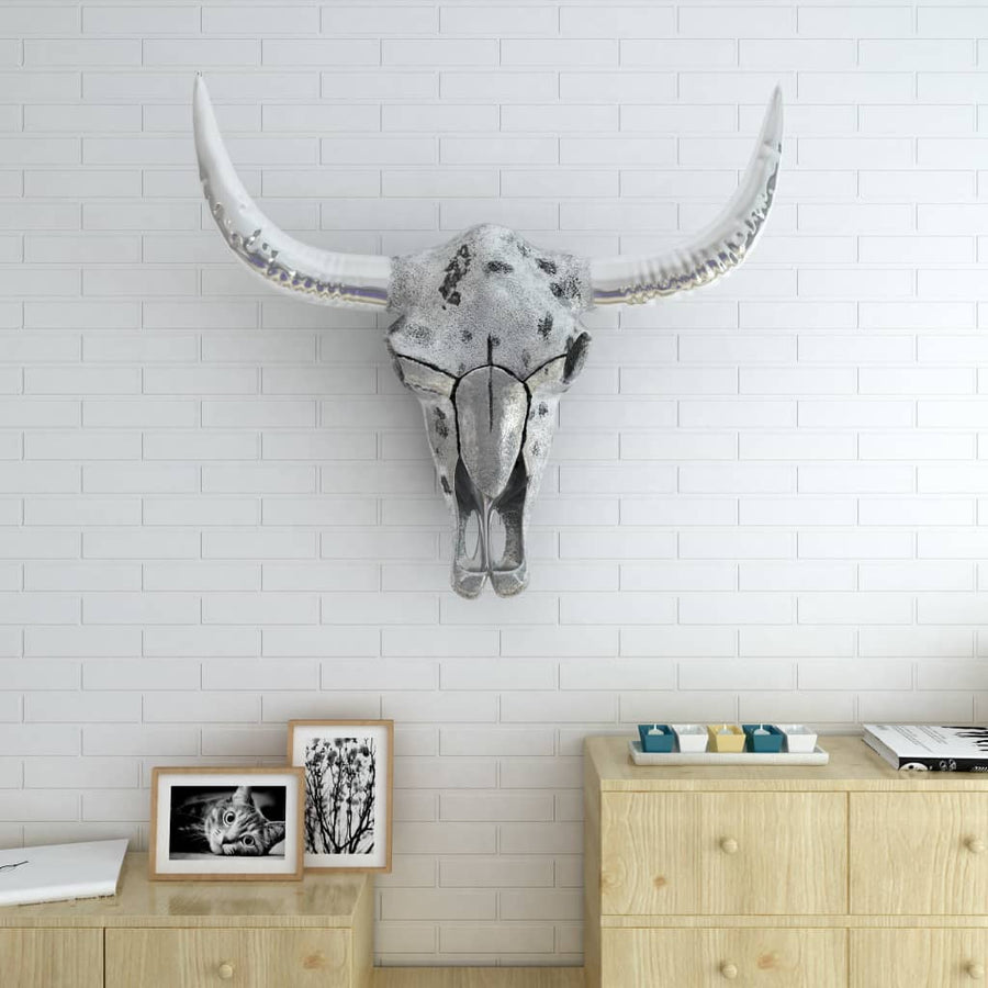 Schedel muurdecoratie aluminium zilver