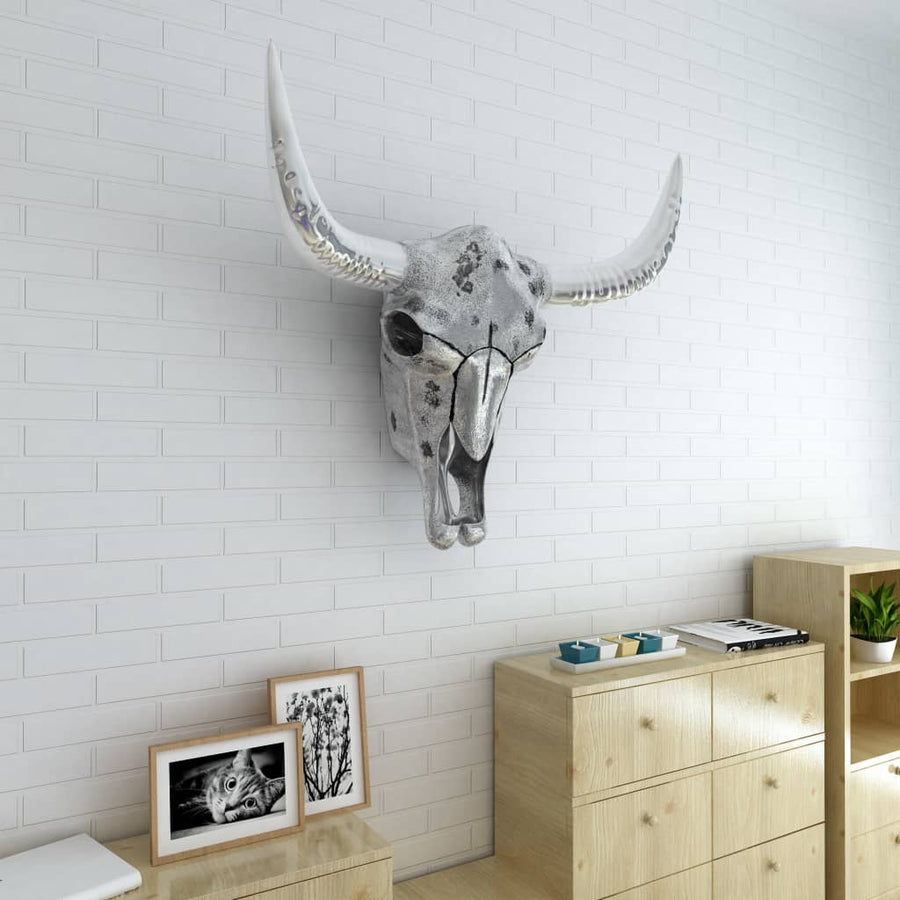 Schedel muurdecoratie aluminium zilver