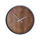 Wandklok 25 cm houtmotief zilver