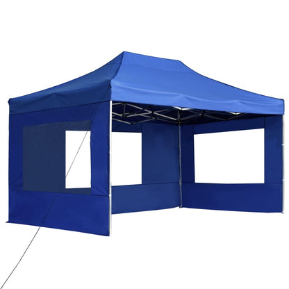 Partytent Inklapbaar Met Wanden 4,5X3 M Aluminium Blauw 4.5 x 3 m