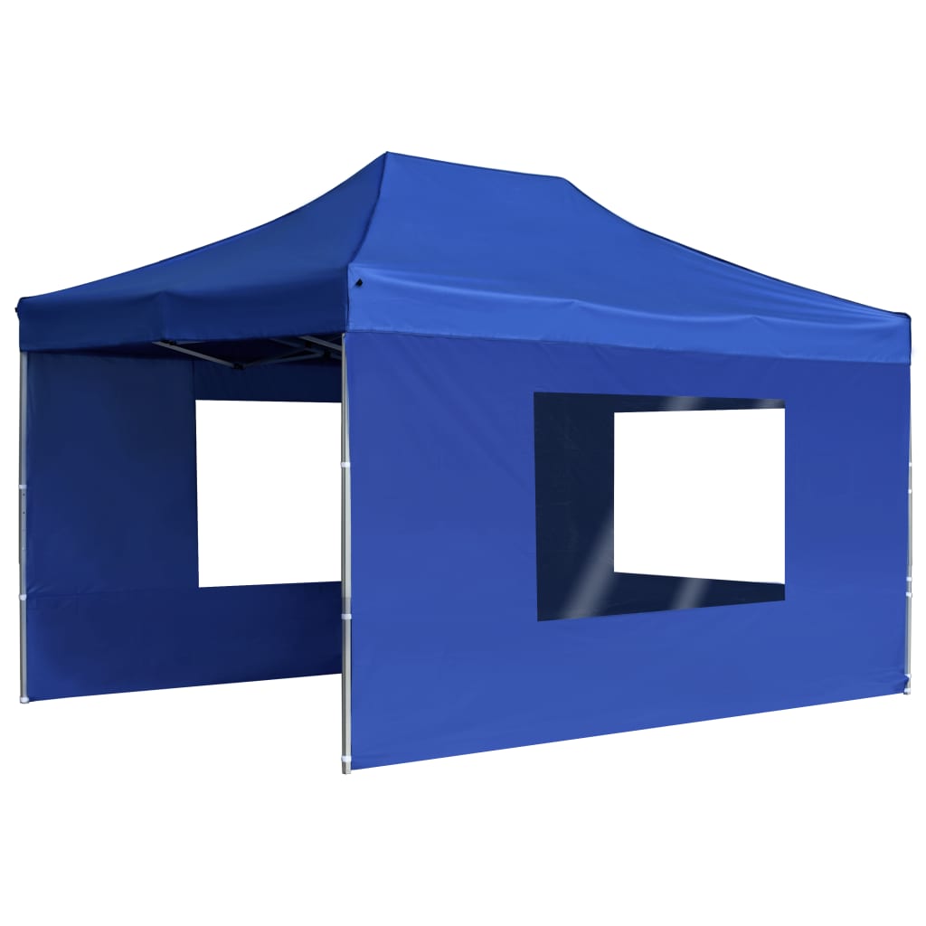 Partytent Inklapbaar Met Wanden 4,5X3 M Aluminium Blauw 4.5 x 3 m