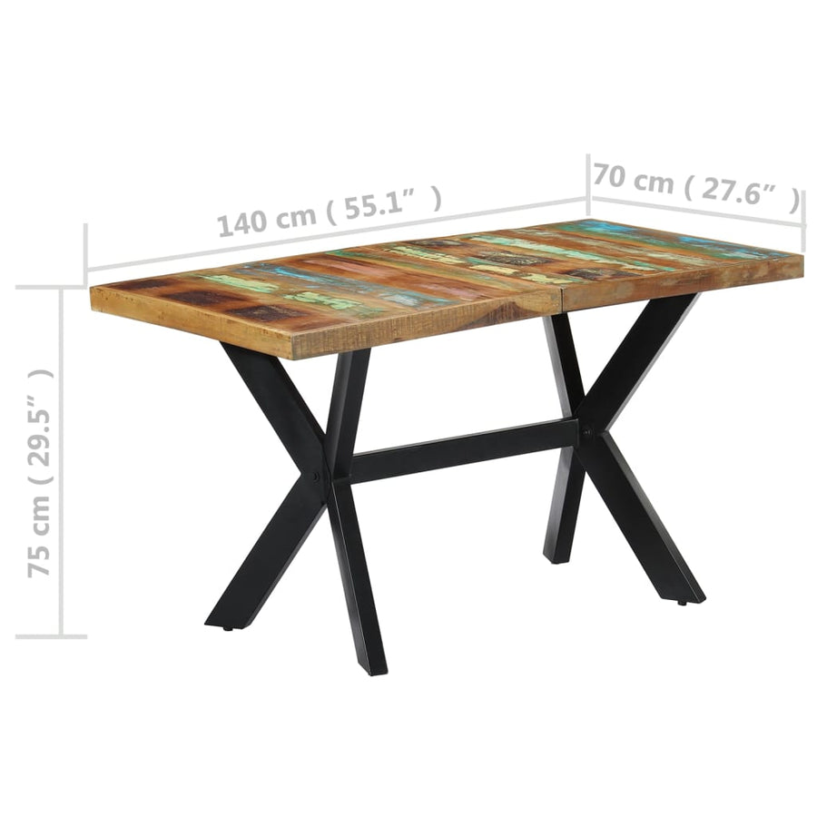 Eettafel 140x70x75 cm massief gerecycled hout 140 x 70 x 75 cm Multikleur