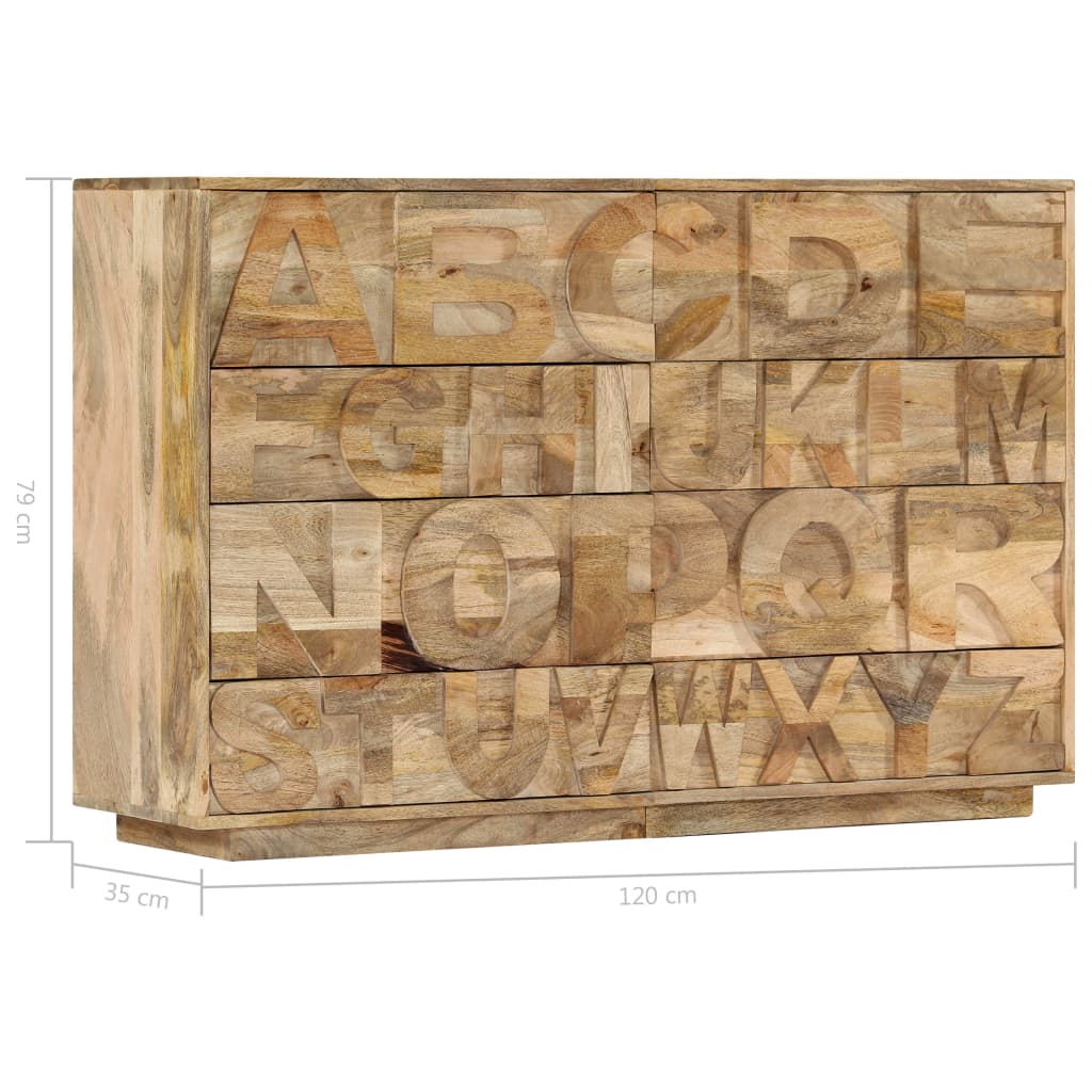 Alfabetkast met 6 lades 120x35x79 cm massief mangohout
