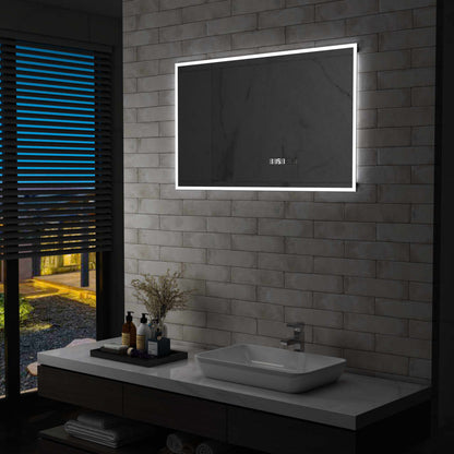 Badkamerspiegel Led Met Aanraaksensor En Tijdweergave 100 x 60 cm