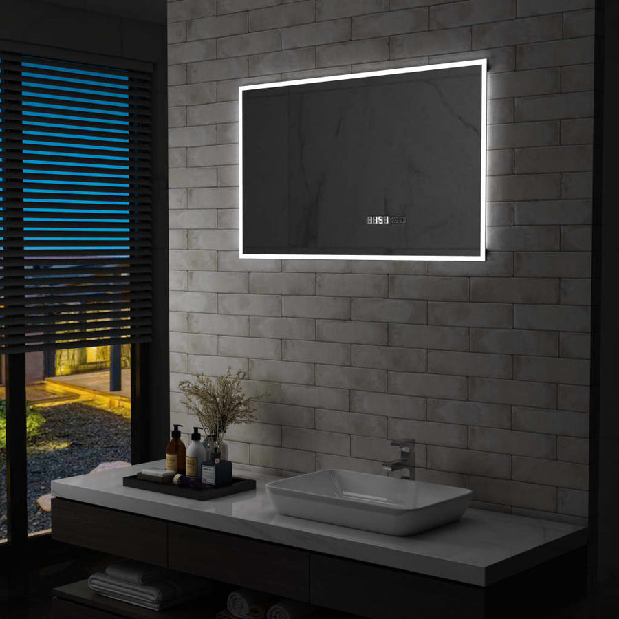Badkamerspiegel Led Met Aanraaksensor En Tijdweergave 100 x 60 cm