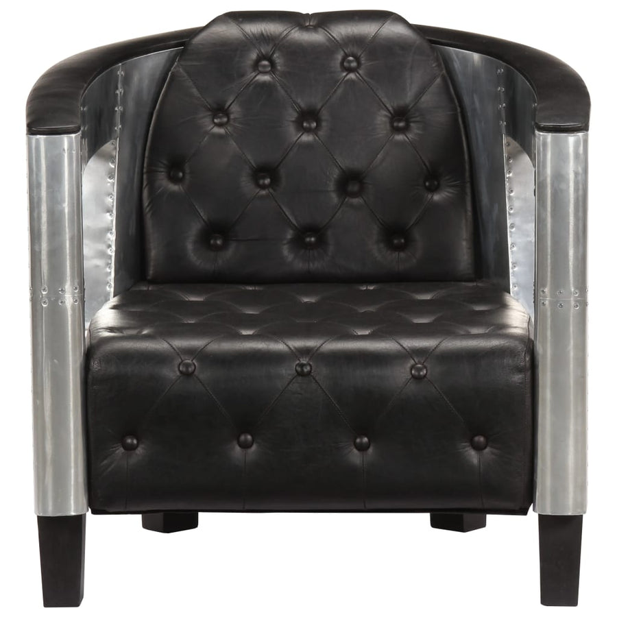 Fauteuil luchtvaartstijl echt leer zwart