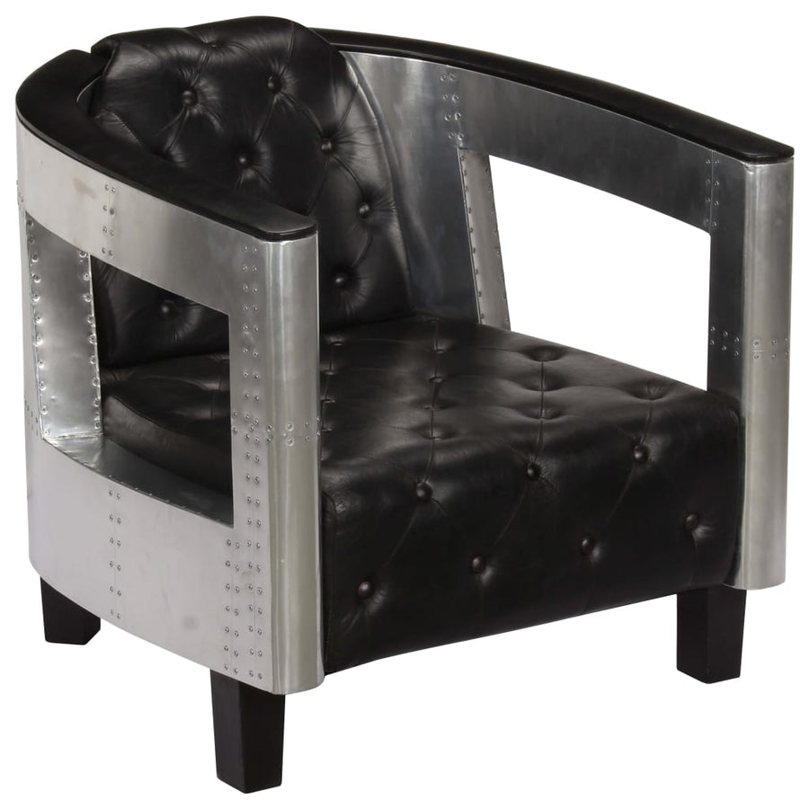 Fauteuil luchtvaartstijl echt leer zwart