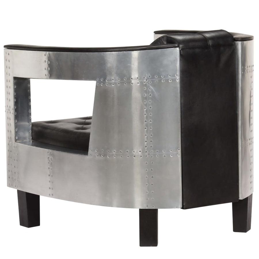 Fauteuil luchtvaartstijl echt leer zwart