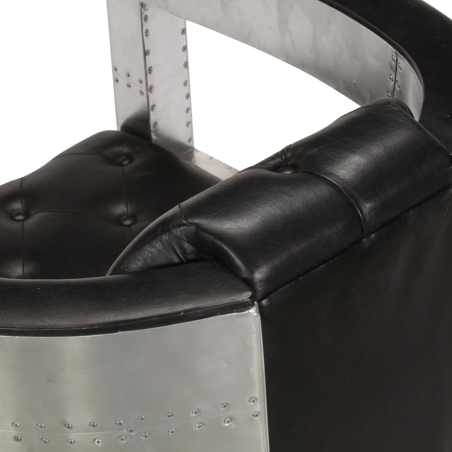 Fauteuil luchtvaartstijl echt leer zwart
