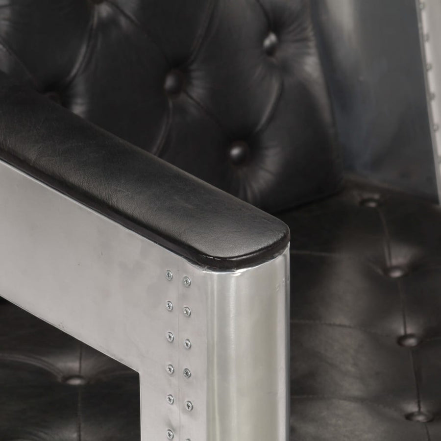 Fauteuil luchtvaartstijl echt leer zwart