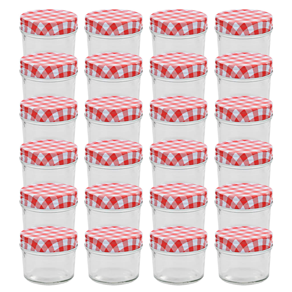 Jampotten Met Met Rode Deksels 110 Ml Glas 24 Wit en rood