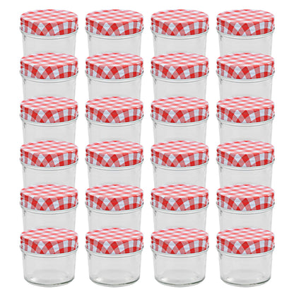 Jampotten Met Met Rode Deksels 110 Ml Glas 24 Wit en rood