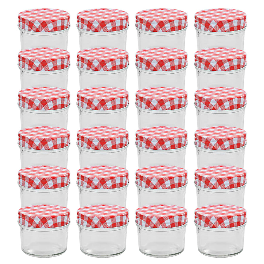Jampotten Met Met Rode Deksels 110 Ml Glas 24 Wit en rood