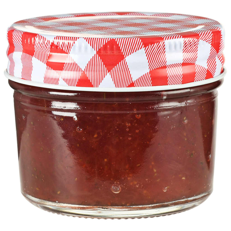 Jampotten Met Met Rode Deksels 110 Ml Glas 24 Wit en rood