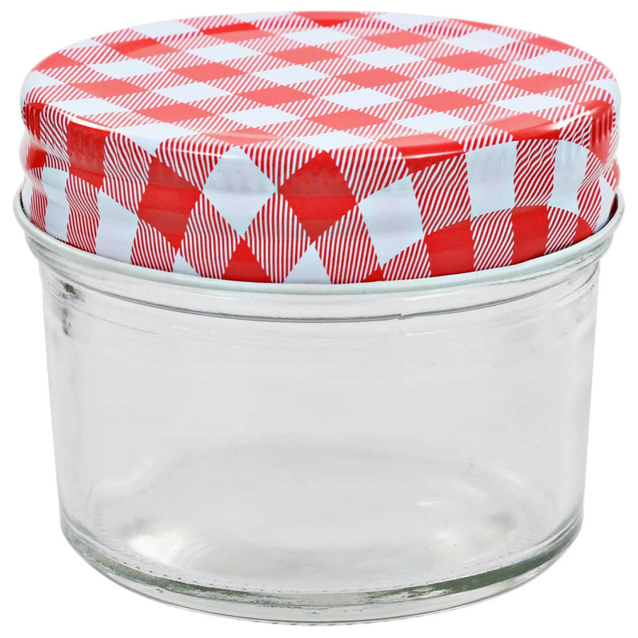 Jampotten Met Met Rode Deksels 110 Ml Glas 24 Wit en rood