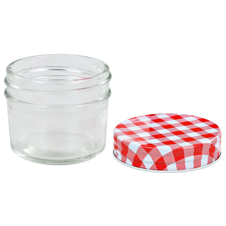 Jampotten Met Met Rode Deksels 110 Ml Glas 24 Wit en rood