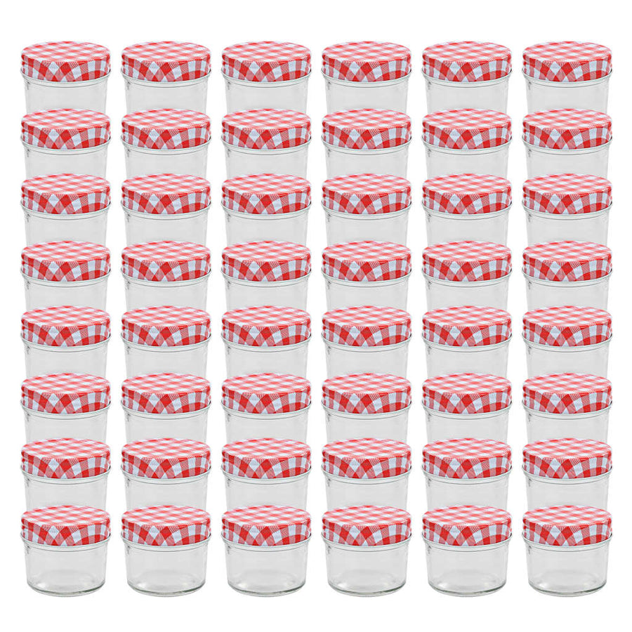 Jampotten Met Met Rode Deksels 110 Ml Glas 48 Wit en rood