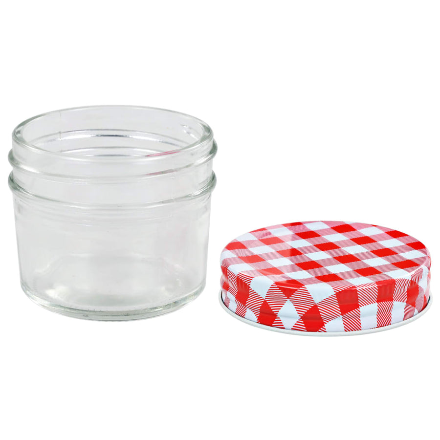 Jampotten Met Met Rode Deksels 110 Ml Glas 48 Wit en rood