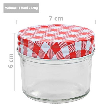 Jampotten Met Met Rode Deksels 110 Ml Glas 48 Wit en rood