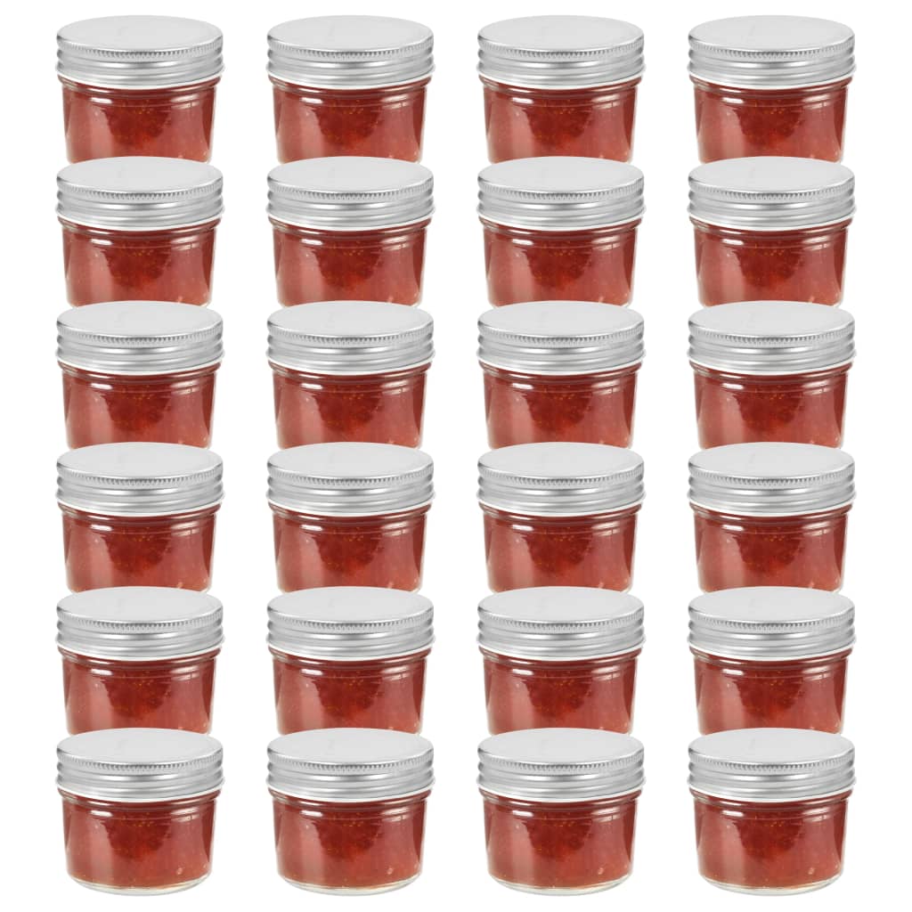 Jampotten Met Kleurige Deksels 110 Ml Glas 24 Zilver
