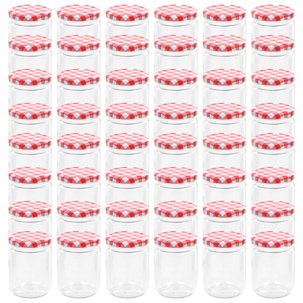 Jampotten Met Met Rode Deksels 230 Ml Glas 48 Wit en rood