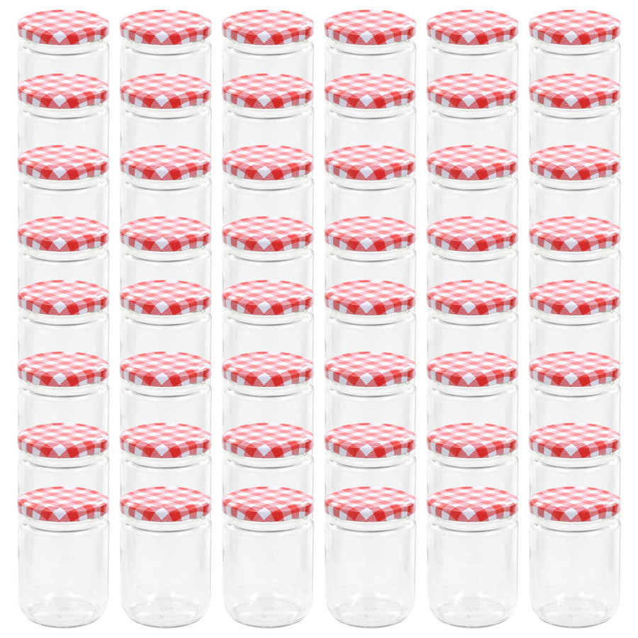 Jampotten Met Met Rode Deksels 230 Ml Glas 48 Wit en rood