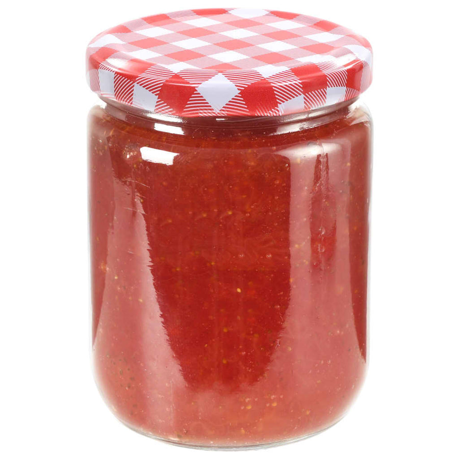 Jampotten Met Met Rode Deksels 230 Ml Glas 48 Wit en rood