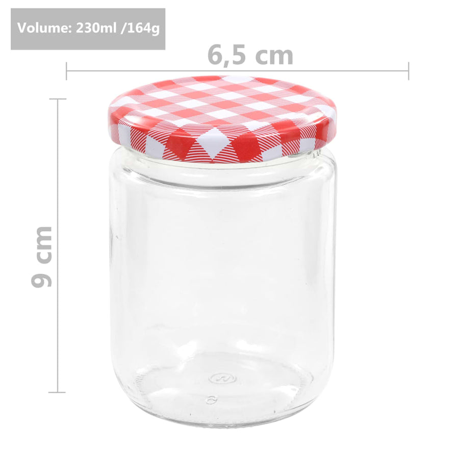 Jampotten Met Met Rode Deksels 230 Ml Glas 48 Wit en rood