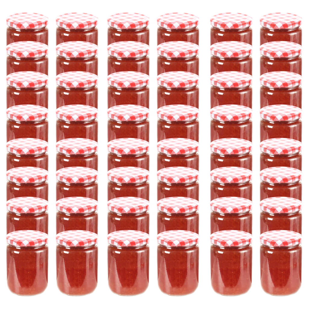 Jampotten Met Met Rode Deksels 230 Ml Glas 48 Wit en rood