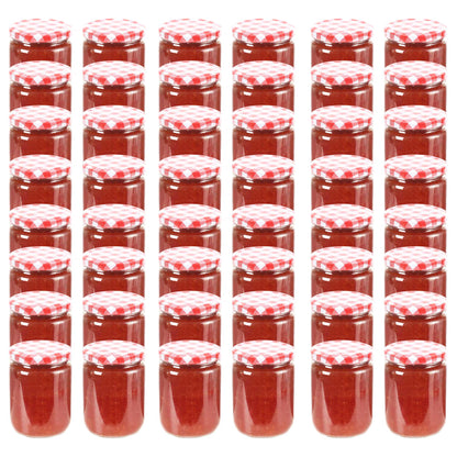Jampotten Met Met Rode Deksels 230 Ml Glas 48 Wit en rood