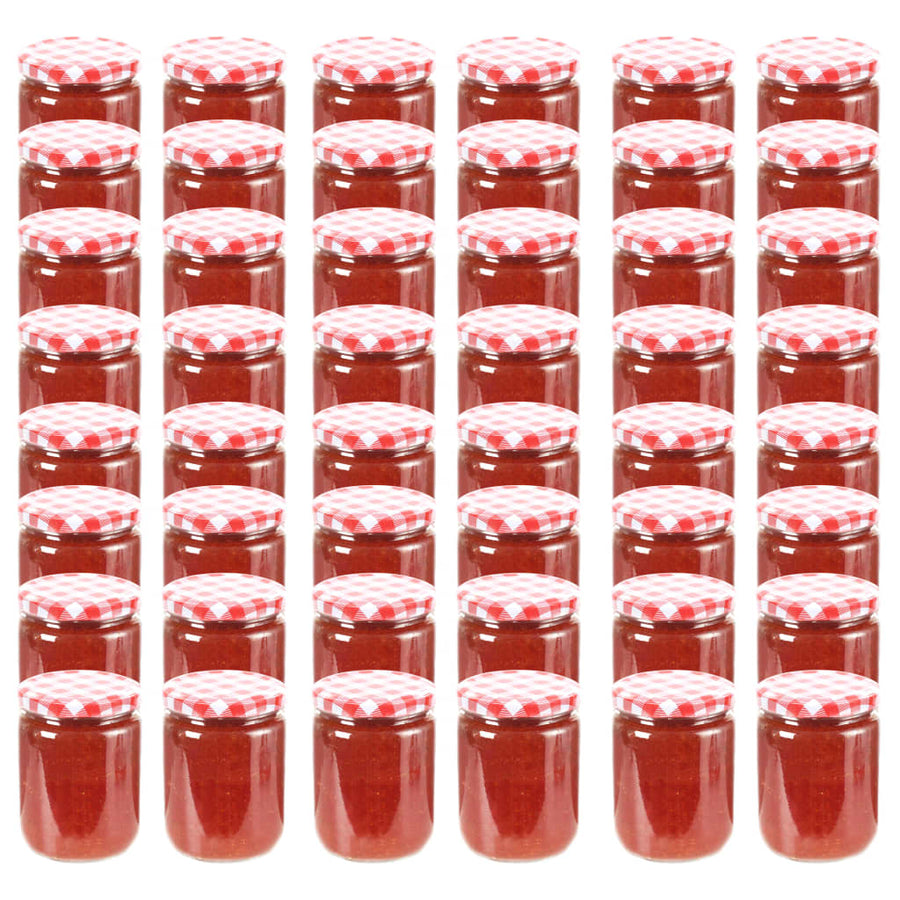 Jampotten Met Met Rode Deksels 230 Ml Glas 48 Wit en rood