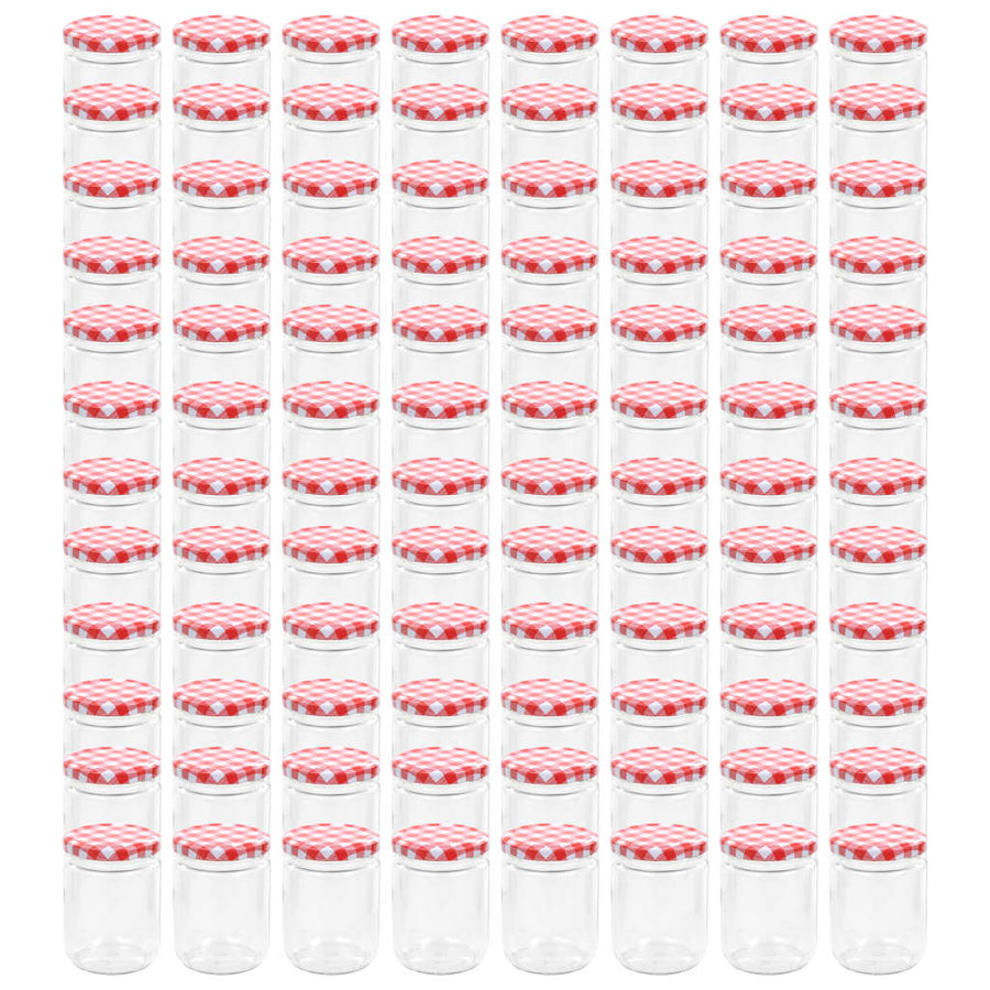 Jampotten met wit met rode deksels 96 st 230 ml glas 96 Wit en rood