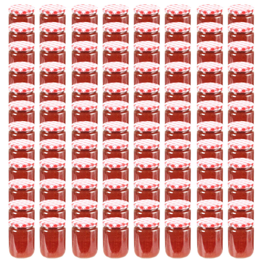 Jampotten met wit met rode deksels 96 st 230 ml glas 96 Wit en rood