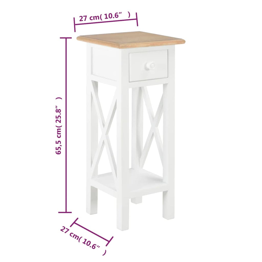 Bijzettafel 27x27x65,5 cm hout Bruin en wit