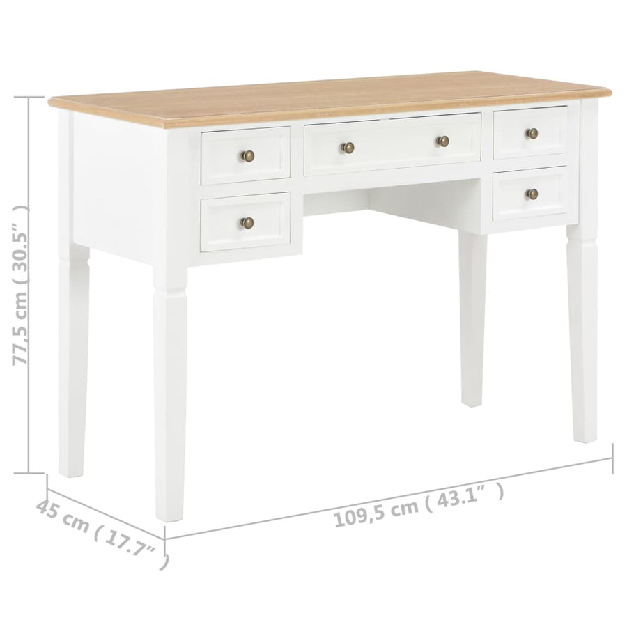 Schrijftafel 109,5X45X77,5 Cm Hout Bruin en wit