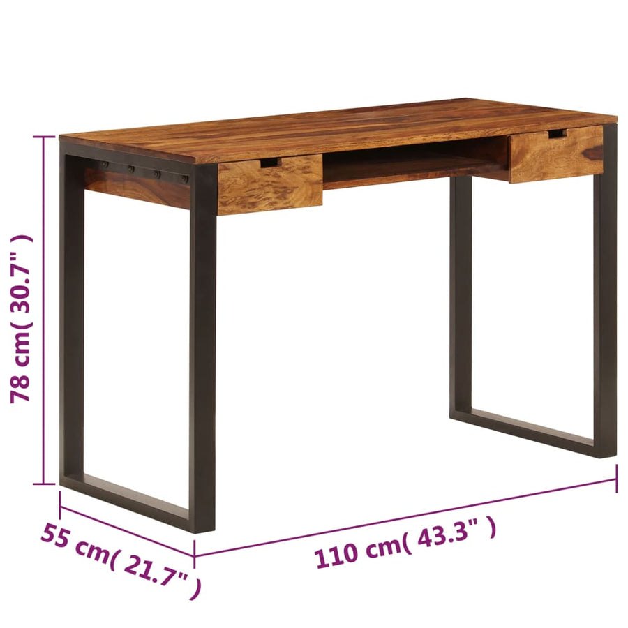 Bureau 110X55X78 Cm Massief Acaciahout En Staal