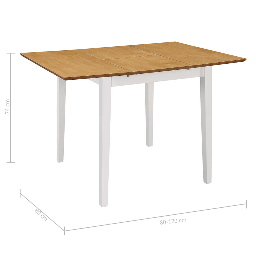 Eettafel verlengbaar (80-20)x80x74 cm MDF Wit en bruin